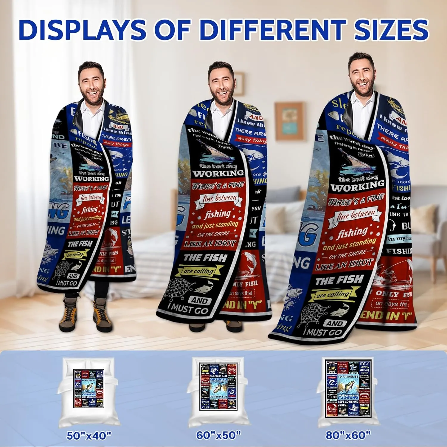 Fishing Gifts for Men, Fishing Enthusiast's Blanket Gift, Funny Blanket Gifts for a Fisherman, Birthday Gift for Fathers Day for Boy Dad Blankets, 50"x60"