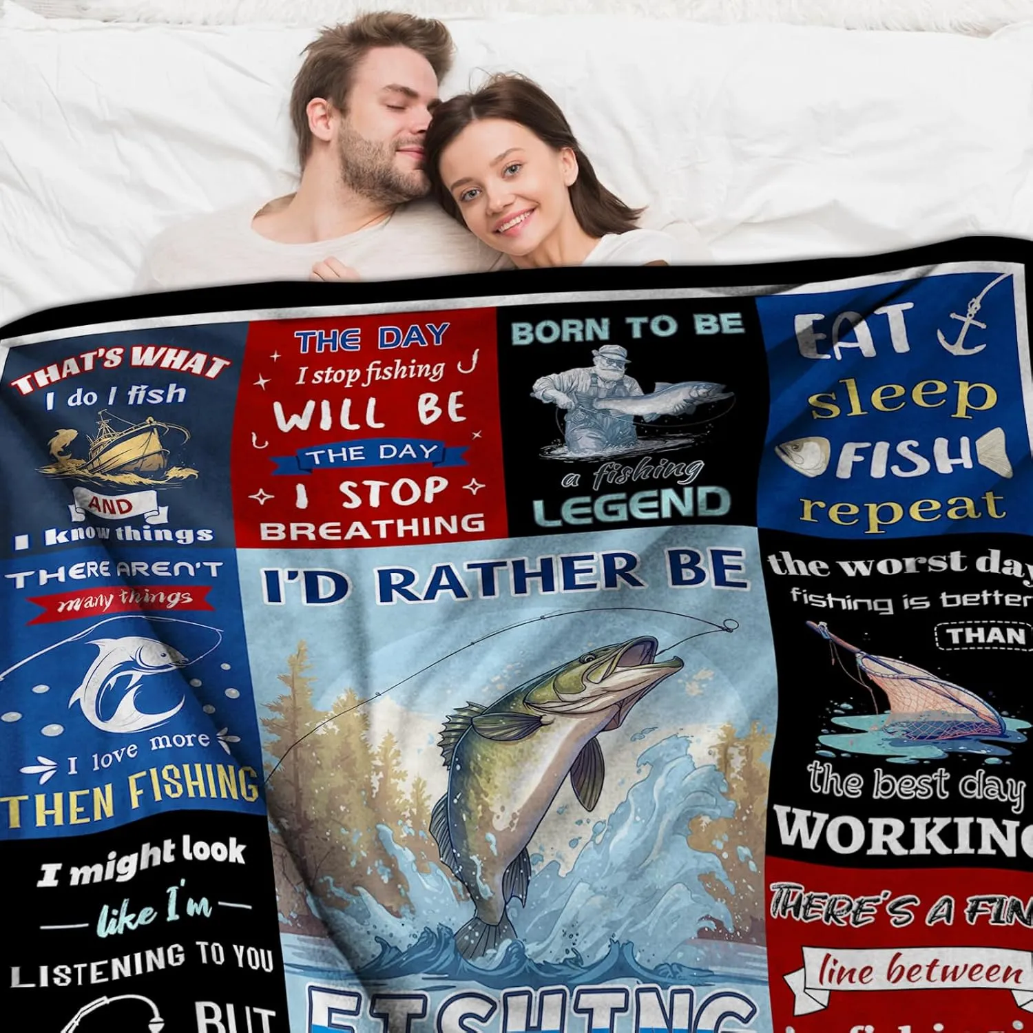Fishing Gifts for Men, Fishing Enthusiast's Blanket Gift, Funny Blanket Gifts for a Fisherman, Birthday Gift for Fathers Day for Boy Dad Blankets, 50"x60"