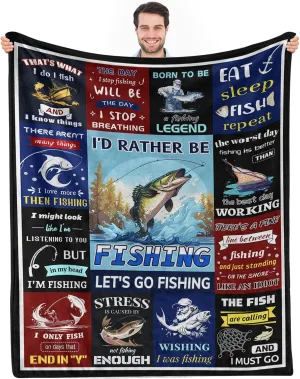 Fishing Gifts for Men, Fishing Enthusiast's Blanket Gift, Funny Blanket Gifts for a Fisherman, Birthday Gift for Fathers Day for Boy Dad Blankets, 50"x60"