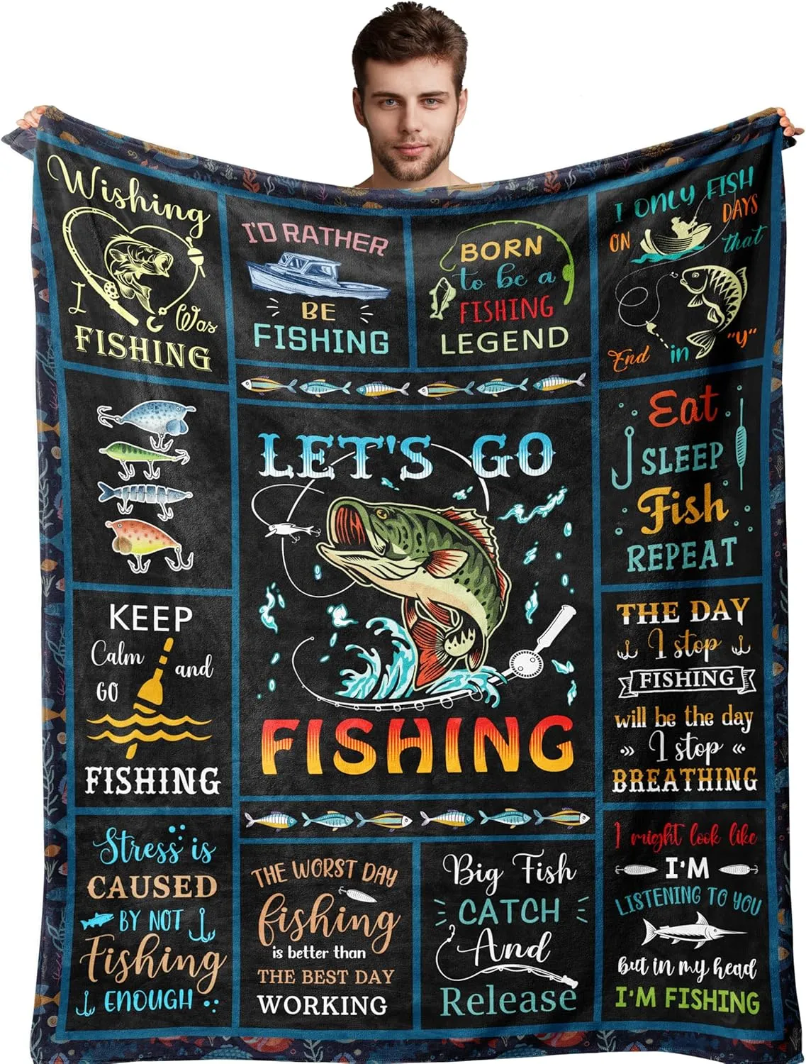 Fishing Gifts for Men Unique, Fishing Gifts, Funny Fishing Gifts for Boys/Women, Mens Fly Fishing Gift, Gifts for Men Who Love Fishing, Gifts for Fisherman, Bass Fishing Gift Blanket 60” x 50”