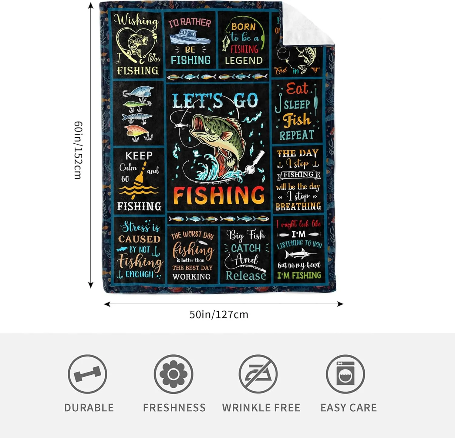 Fishing Gifts for Men Unique, Fishing Gifts, Funny Fishing Gifts for Boys/Women, Mens Fly Fishing Gift, Gifts for Men Who Love Fishing, Gifts for Fisherman, Bass Fishing Gift Blanket 60” x 50”