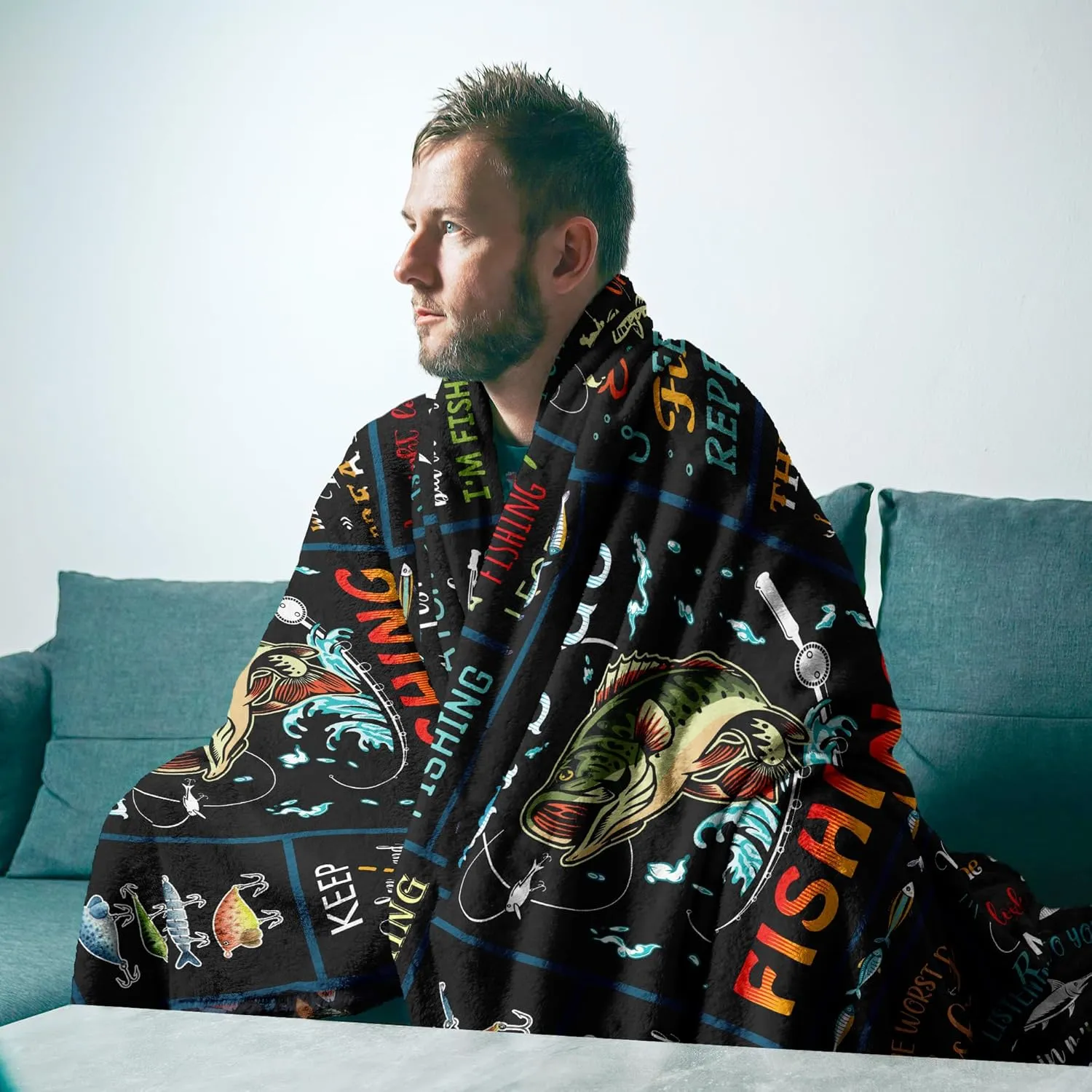 Fishing Gifts for Men Unique, Fishing Gifts, Funny Fishing Gifts for Boys/Women, Mens Fly Fishing Gift, Gifts for Men Who Love Fishing, Gifts for Fisherman, Bass Fishing Gift Blanket 60” x 50”