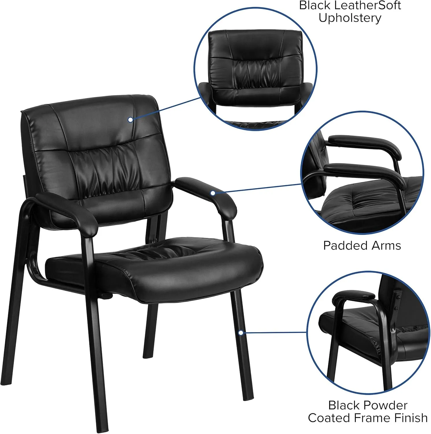 Flash Furniture Haeger LeatherSoft Tufted Executive Reception Chair with Padded Armrests, Upholstered Side Chair for Living Room or Office, Black