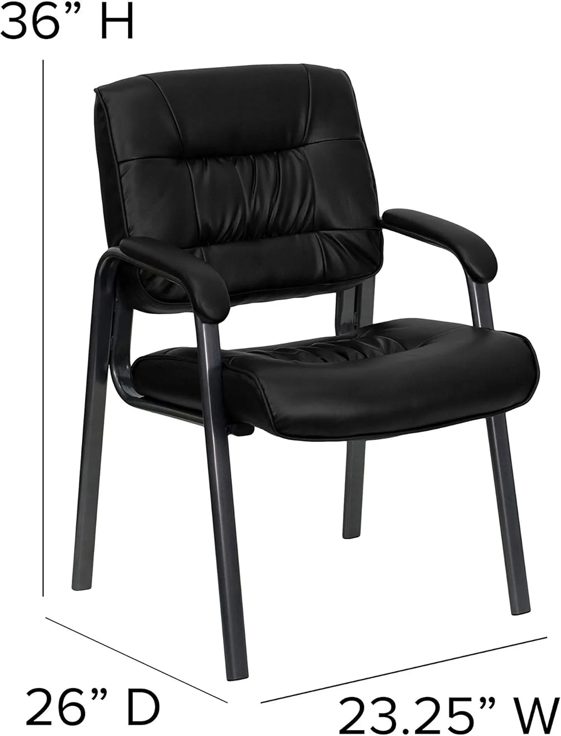 Flash Furniture Haeger LeatherSoft Tufted Executive Reception Chair with Padded Armrests, Upholstered Side Chair for Living Room or Office, Black