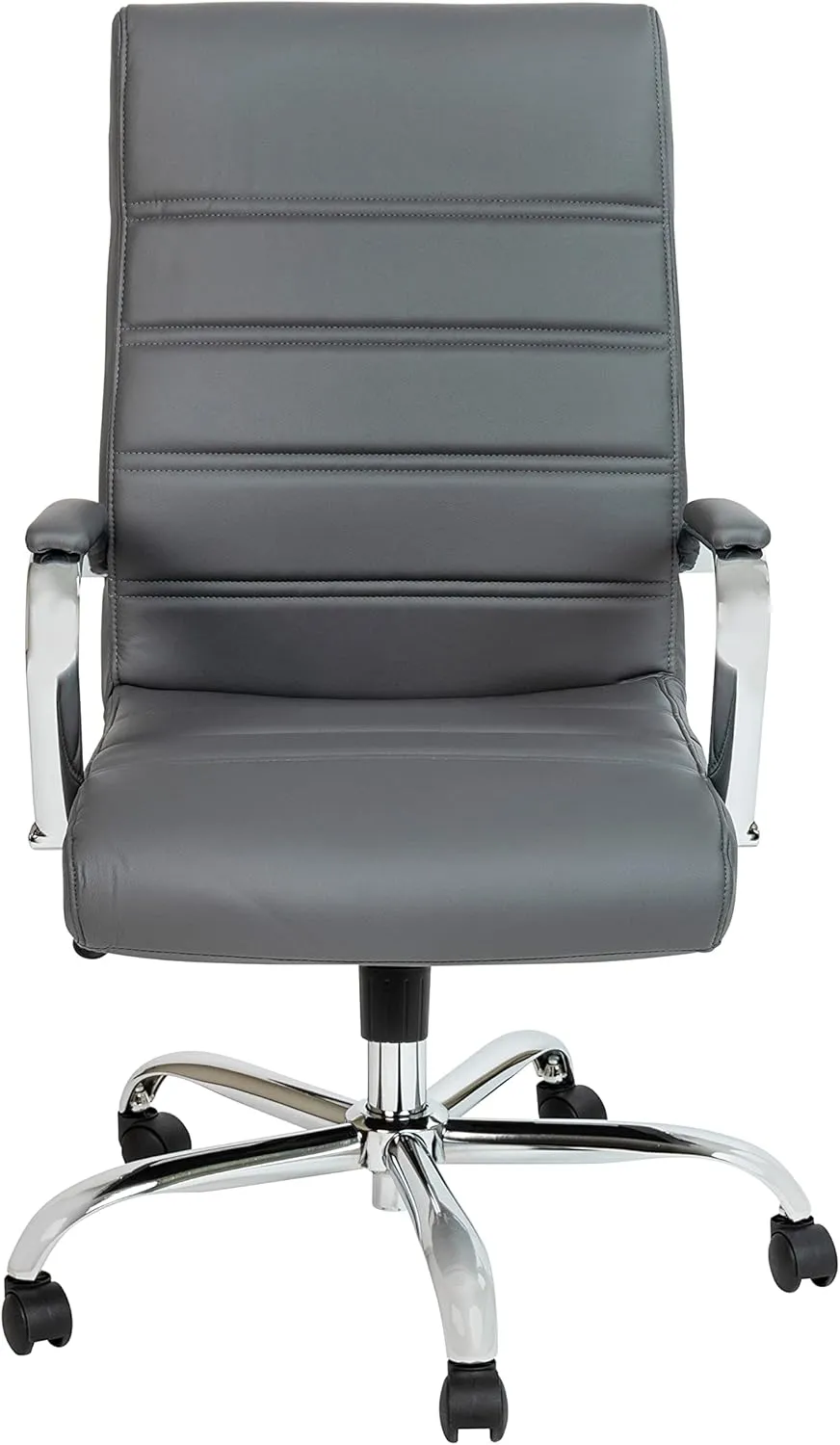 Flash Furniture Whitney High-Back Swivel LeatherSoft Desk Chair with Padded Seat and Armrests, Adjustable Height Padded Office Chair, Gray/Chrome