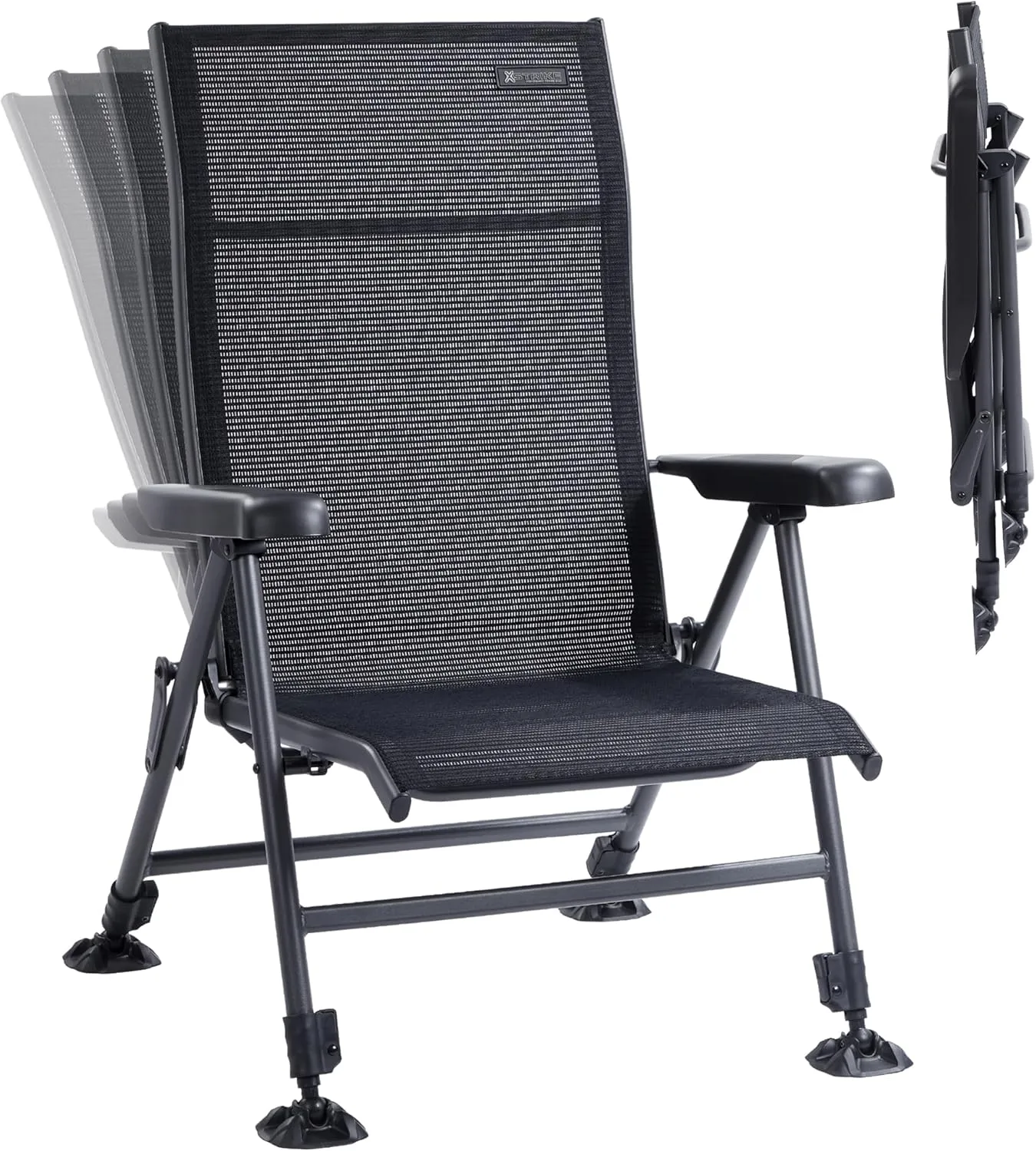 Folding Camping Chair, Outdoor Fishing Chair for Adults Breathable Mesh with Adjustable High Back Support and Leg, Aluminum Frame for Fishing, Camp, Lawn, Patio.