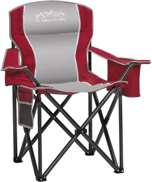 Folding Camping Chair Portable Outdoor Heavy Duty Padded Chairs Lawn Chair with Cup Holder, Storage Pocket and Cooler Bag, Supports 450LBS Red