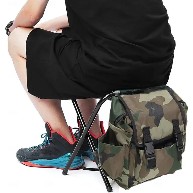 Folding Camping Chair Stool Backpack, Mini Folding Chair Outdoor, Portable Seat Table Bag for Indoor Fishing Outdoor Travel Hiking Beach BBQ (Camouflage)