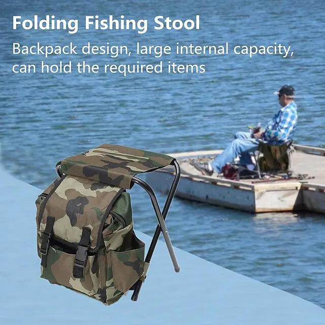 Folding Camping Chair Stool Backpack, Mini Folding Chair Outdoor, Portable Seat Table Bag for Indoor Fishing Outdoor Travel Hiking Beach BBQ (Camouflage)