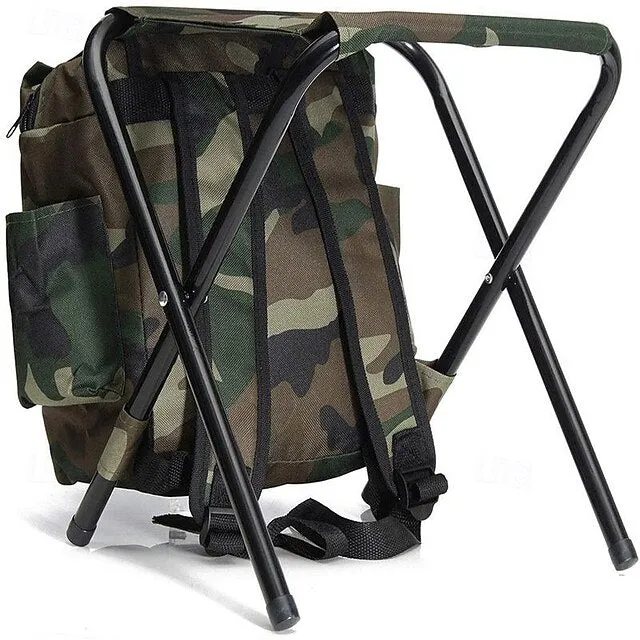 Folding Camping Chair Stool Backpack, Mini Folding Chair Outdoor, Portable Seat Table Bag for Indoor Fishing Outdoor Travel Hiking Beach BBQ (Camouflage)