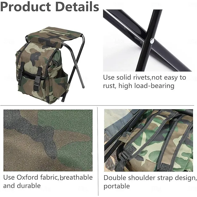 Folding Camping Chair Stool Backpack, Mini Folding Chair Outdoor, Portable Seat Table Bag for Indoor Fishing Outdoor Travel Hiking Beach BBQ (Camouflage)