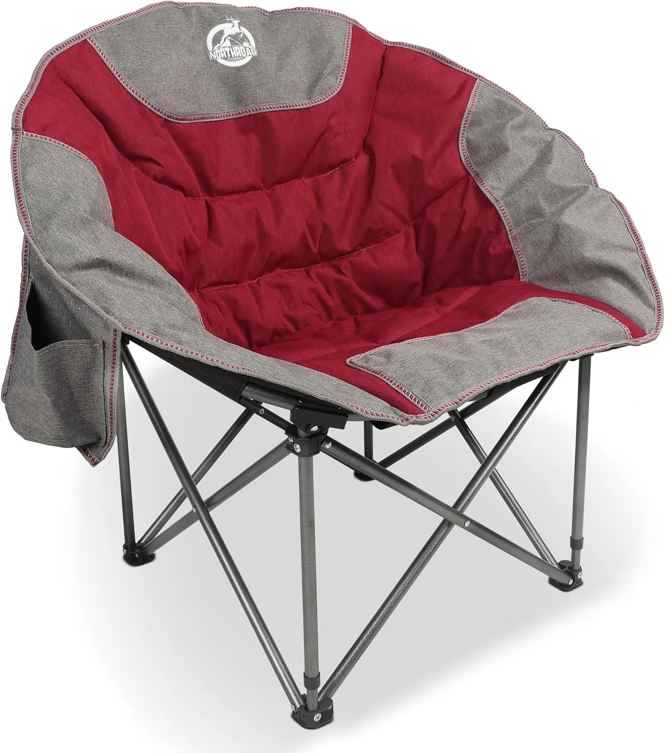 Folding Compact Camping Moon Chair, Outdoor Padded Saucer Round Chair w/Cup Holder Supports up to 300 lbs for Beach Hiking Fishing Picnic Lawn,Red
