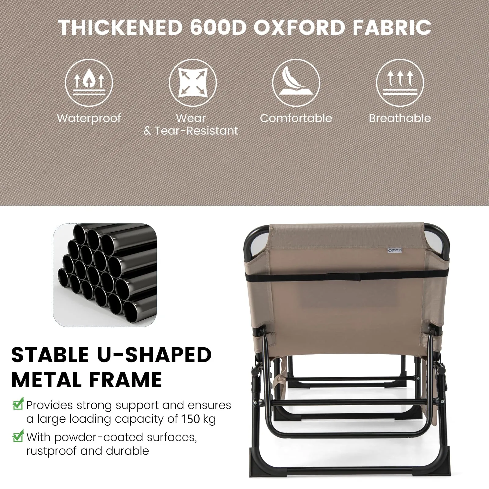 Folding Convertible Camping Lounger w/Face Hole & Pillows & Storage Pocket, 5-Position Adjustable Backrest