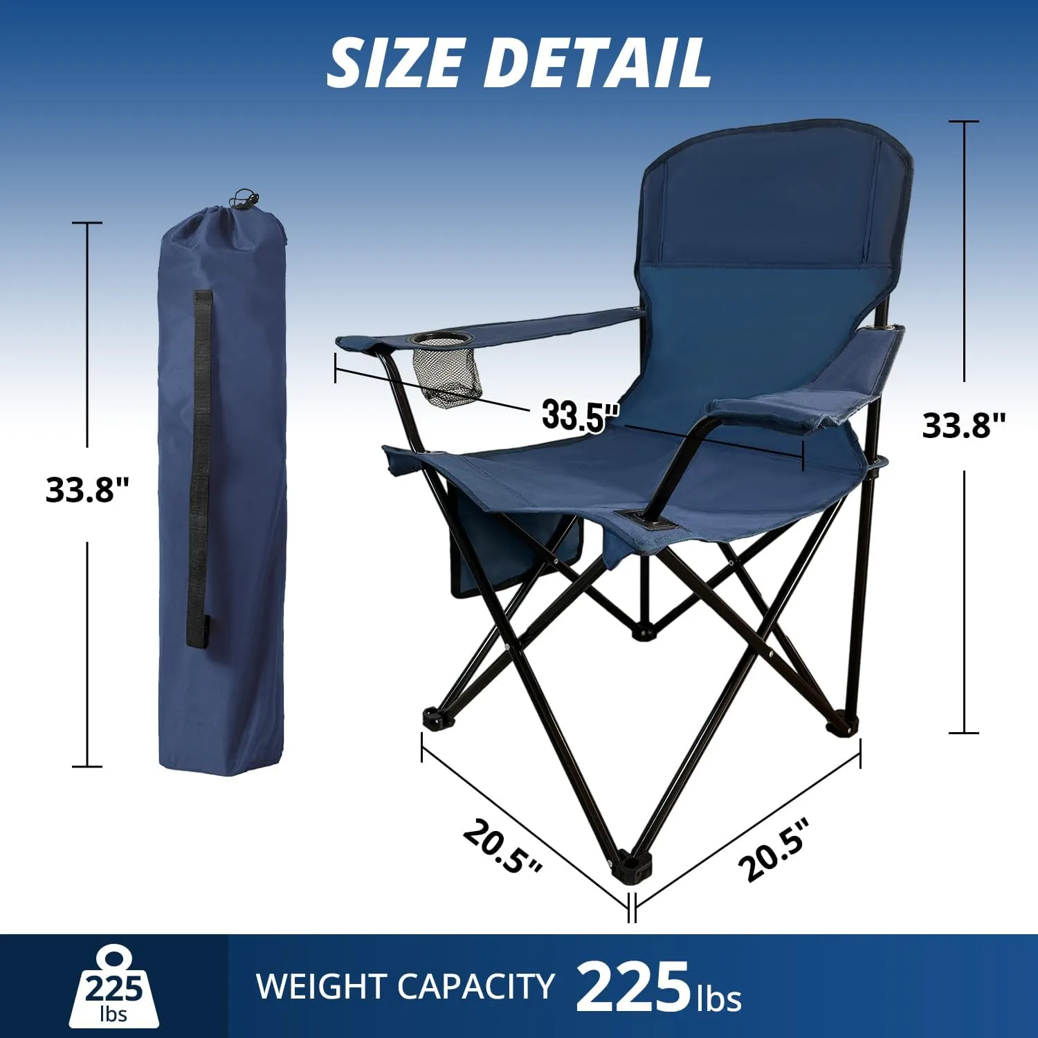 Folding Outdoor Beach Camp Chair with Cup Holder, Storage Pocket, Waterproof Bag Outdoor Arm Chair, Supports 225LBS, Cyan