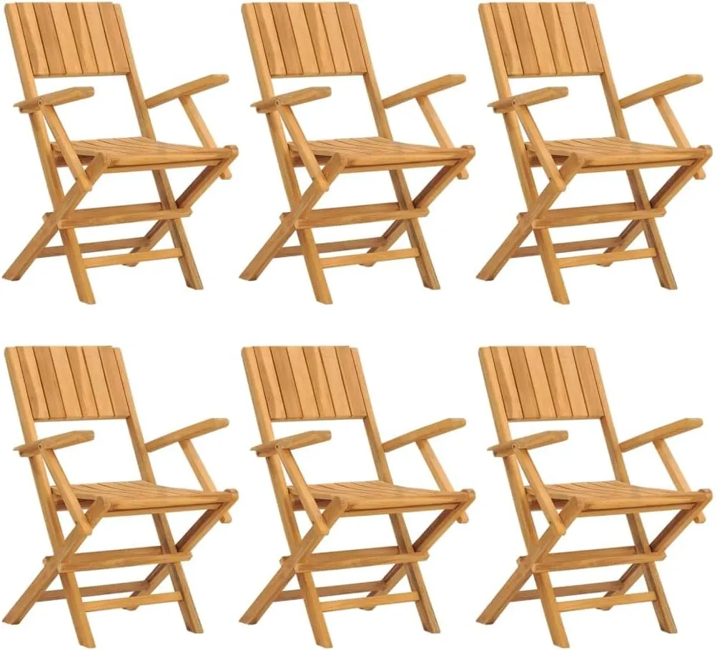 Folding Patio Chairs Set of 6 Teak Wood Outdoor Chairs with Armrests and Backrest 21.7"x24"x35.4" Weather Resistant Folding Garden Lounge Chairs for Patio, Lawn, Camping, and Dining