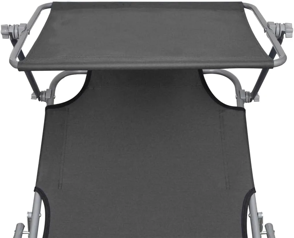 Folding Sun Lounger with Canopy Gray Aluminumrecliner Tanning Chair Camping Chairs Patio Suitable for Garden Courtyard