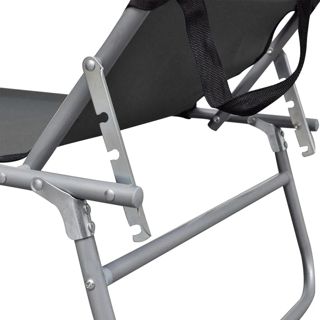 Folding Sun Lounger with Canopy Gray Aluminumrecliner Tanning Chair Camping Chairs Patio Suitable for Garden Courtyard