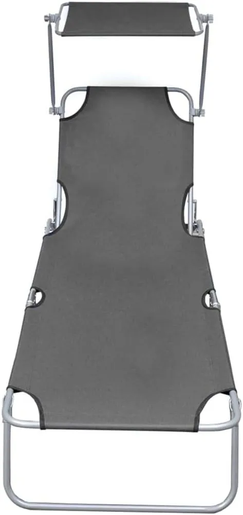 Folding Sun Lounger with Canopy Gray Aluminumrecliner Tanning Chair Camping Chairs Patio Suitable for Garden Courtyard