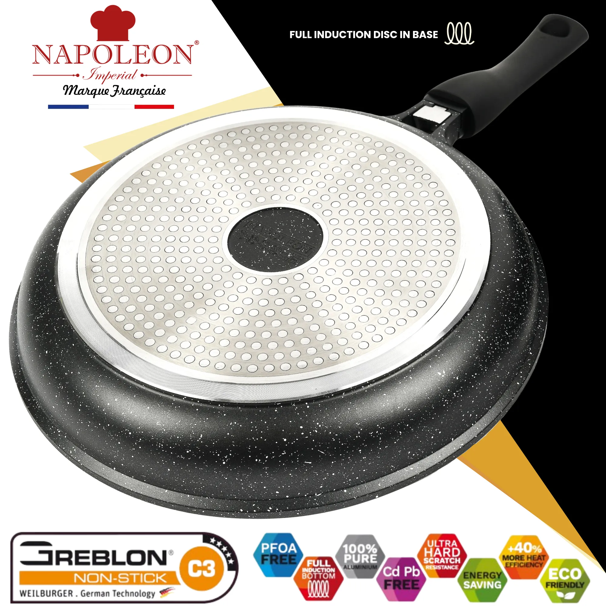 Frying Pan - 20 cms - Oven-safe - Non-stick Stone-like Coating - With Removable Handle for Easy Storage