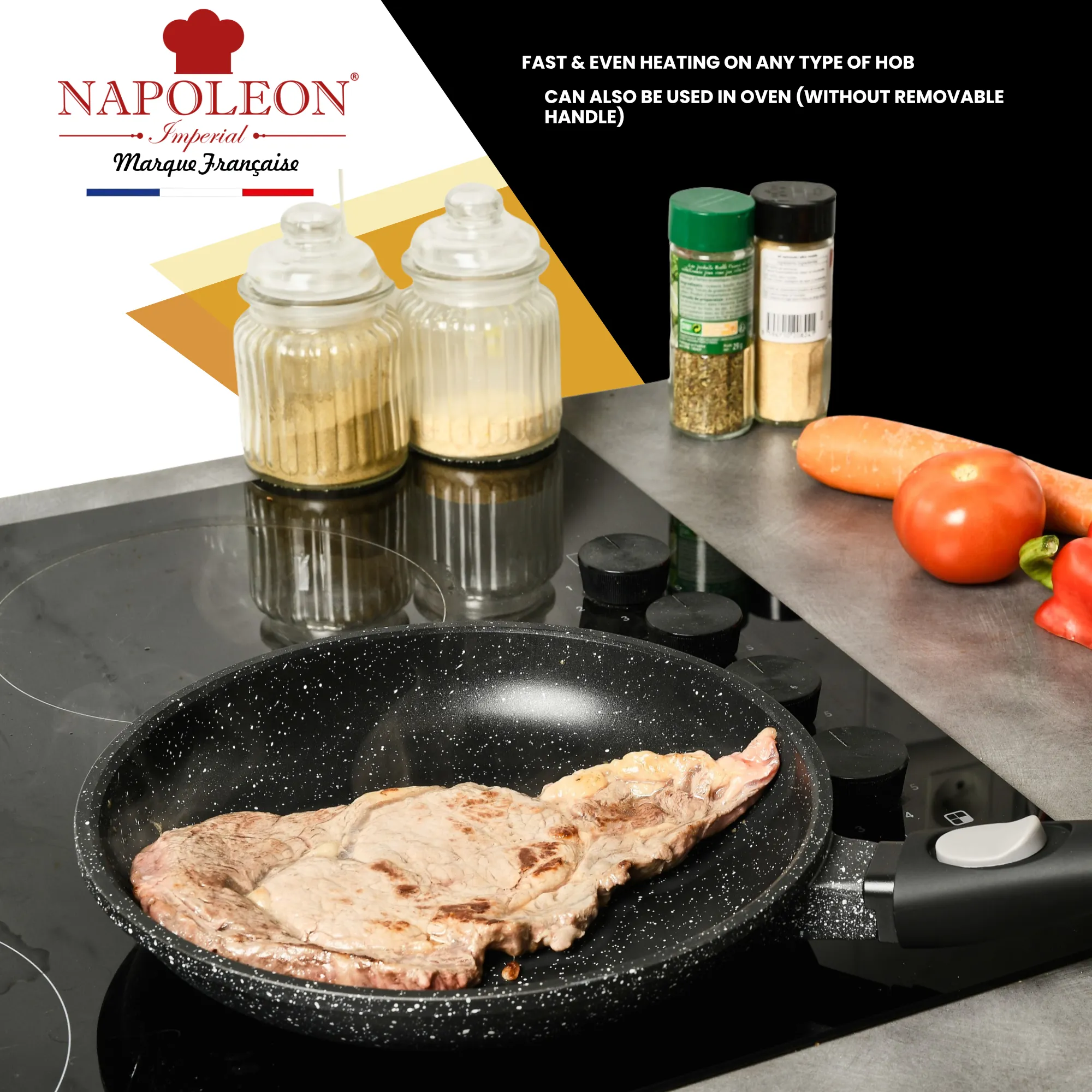 Frying Pan - 20 cms - Oven-safe - Non-stick Stone-like Coating - With Removable Handle for Easy Storage
