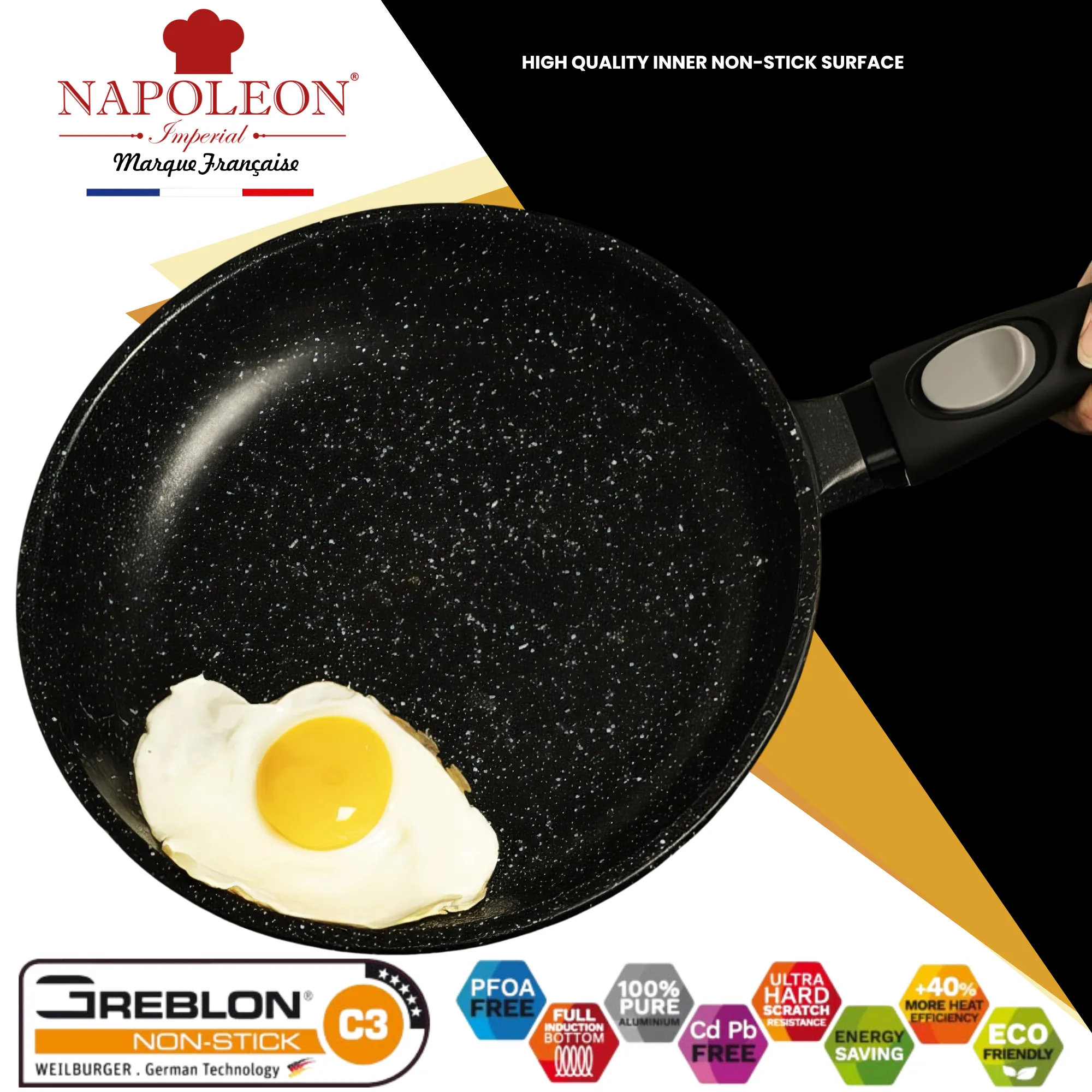 Frying Pan - 20 cms - Oven-safe - Non-stick Stone-like Coating - With Removable Handle for Easy Storage