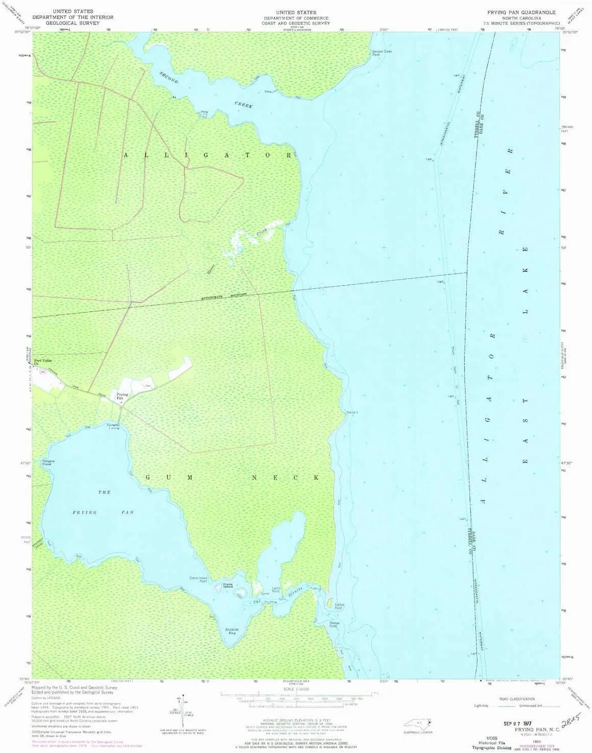 Frying Pan NC topo map, 1:24000 Scale, 7.5 X 7.5 Minute, Historical, 1953, Updated 1977, 26.8 x 21.9 in