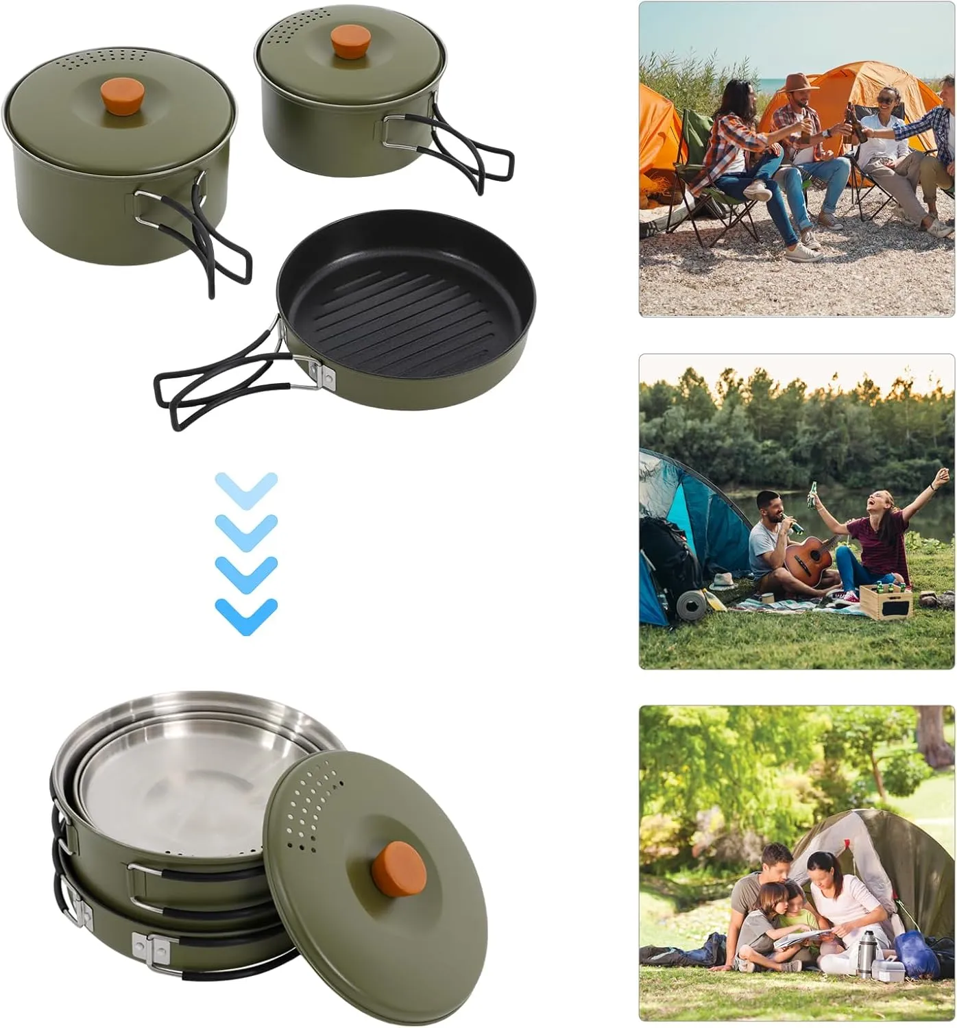 Frying Pan Non Stick Camping Cookware Set Portable Camping Cooking Set 304 Stainless Steel Camping Pots And Pans Set Campfire Cooking Equipment With Storage Bag For Outdoor Camping