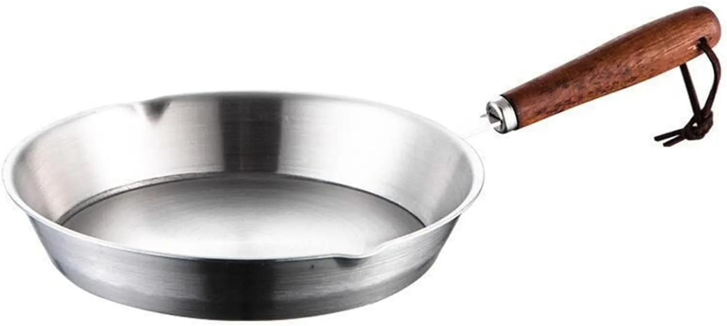 Frying Pan Stainless Steel Mini Frying Pan, Breakfast Egg Omelet Pan with Wood Handle for Frying Eggs or Single Servings Food,16cm