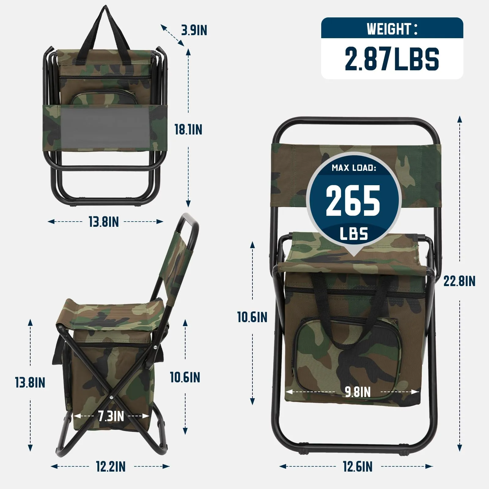 FUNDANGO Cooler Backrest Stool Fishing Chair with Cooler Bag
