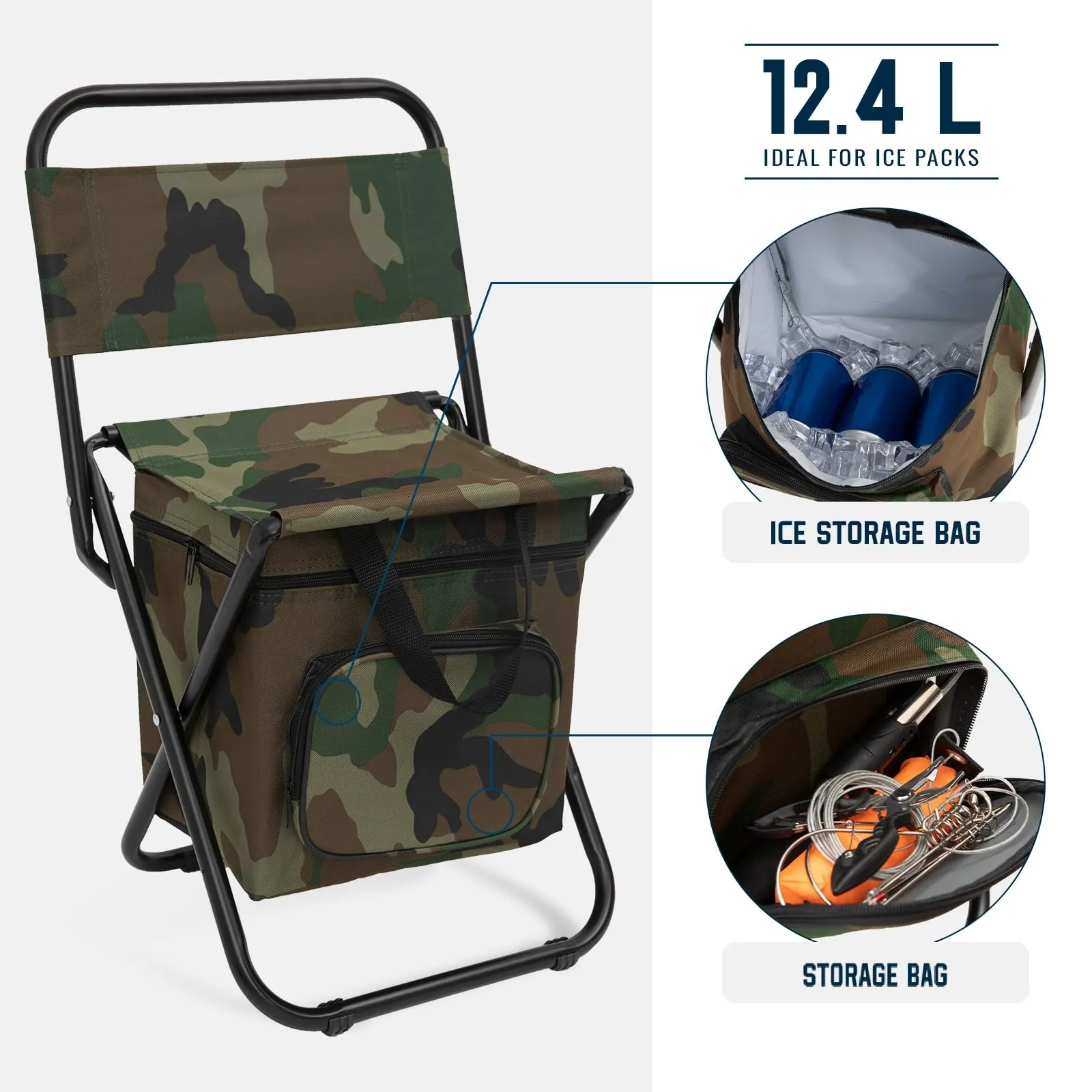 FUNDANGO Cooler Backrest Stool Fishing Chair with Cooler Bag
