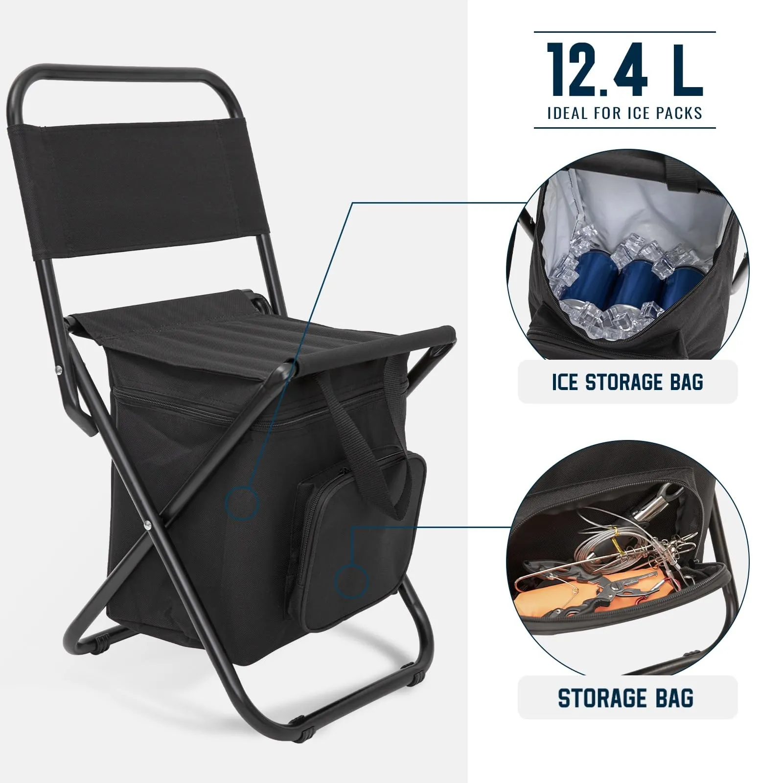 FUNDANGO Cooler Backrest Stool Fishing Chair with Cooler Bag