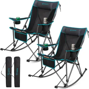 FUNDANGO Portable Rocking Camp Chair with Pillow, Cup Holder