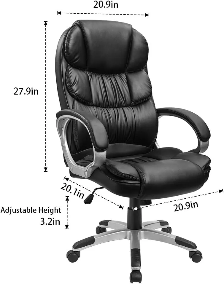 Furmax Leather High Back Office Chair Ergonomic Executive Office Chair Swivel Computer Desk Chair Lumbar Support Soft Cushioned Padded Arms (Black)
