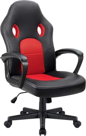 Furmax Red Gaming Chair, Adjustable Swivel Desk Chair with Padded Armrests and Lumbar Support, Leather and Mesh Design