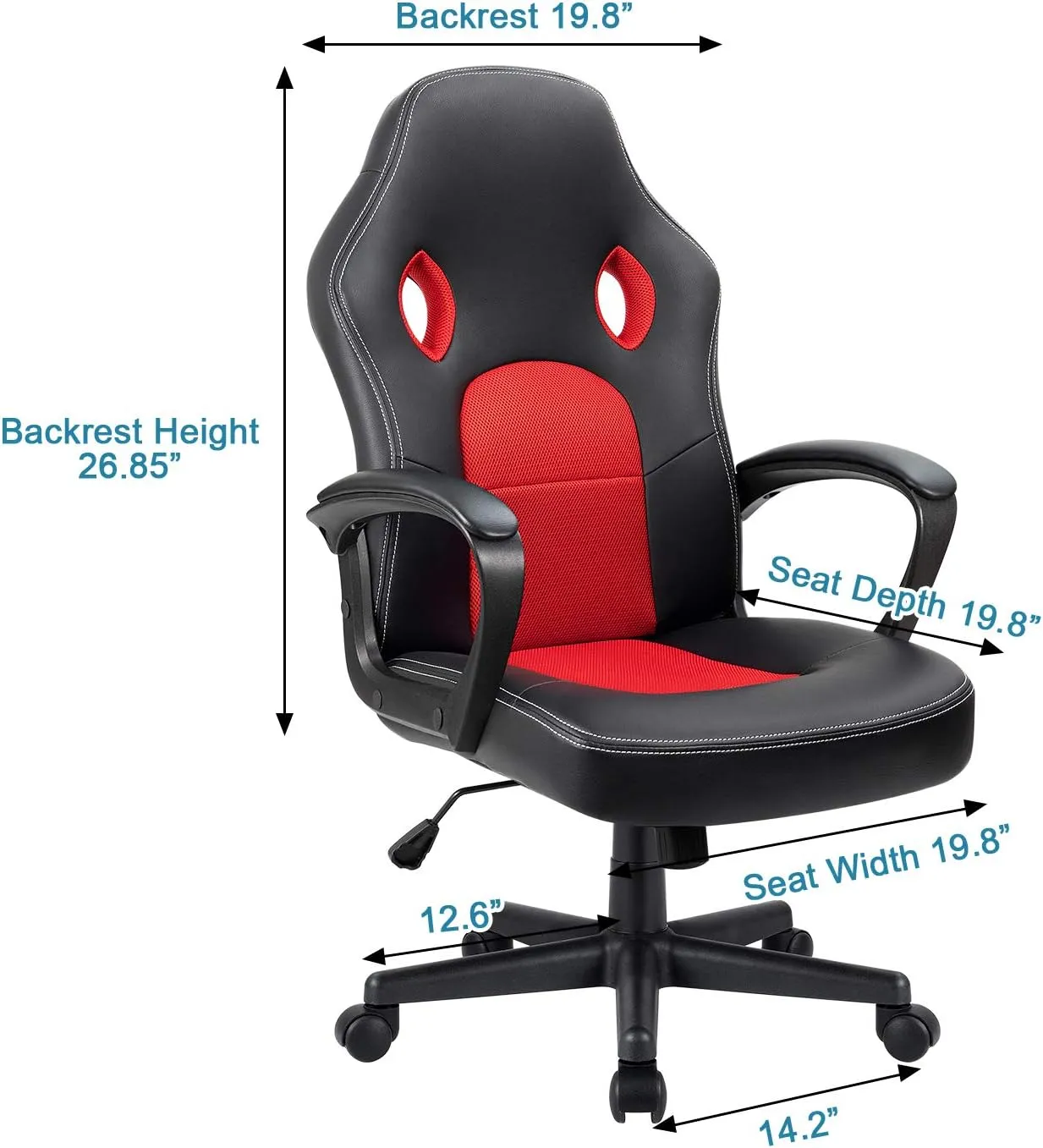 Furmax Red Gaming Chair, Adjustable Swivel Desk Chair with Padded Armrests and Lumbar Support, Leather and Mesh Design