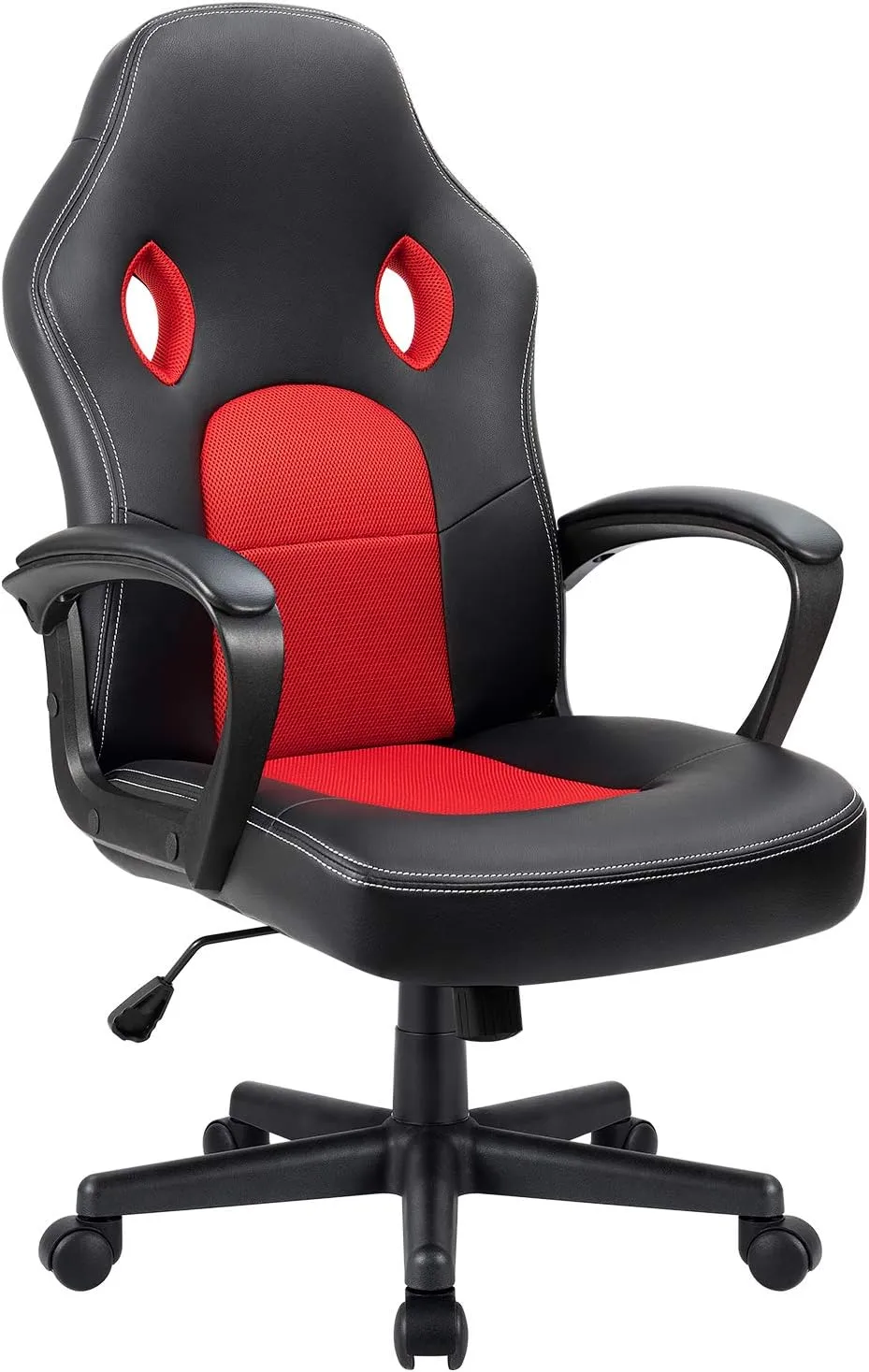Furmax Red Gaming Chair, Adjustable Swivel Desk Chair with Padded Armrests and Lumbar Support, Leather and Mesh Design