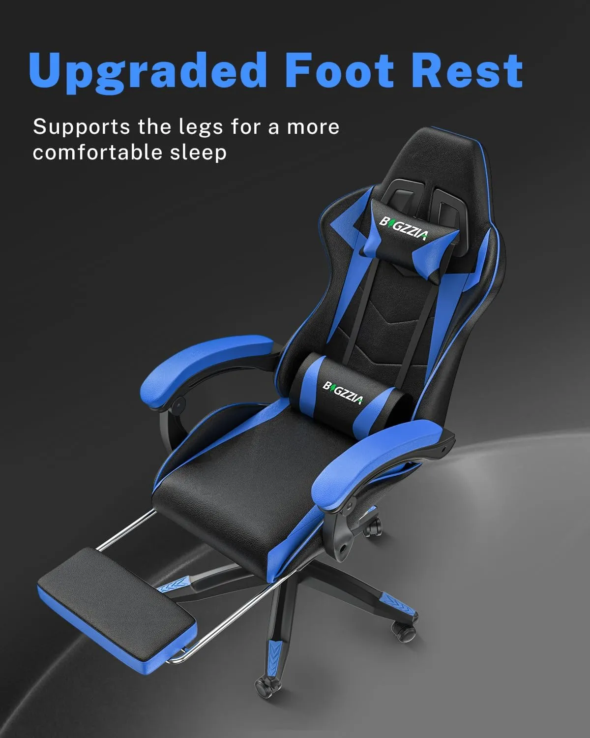 Gaming Chair with Footrest, High Back Ergonomic Computer Gamer Chair with Headrest and Lumbar Support, Racing Style Reclining Game Chair for Adults, Kids (Blue-Black)