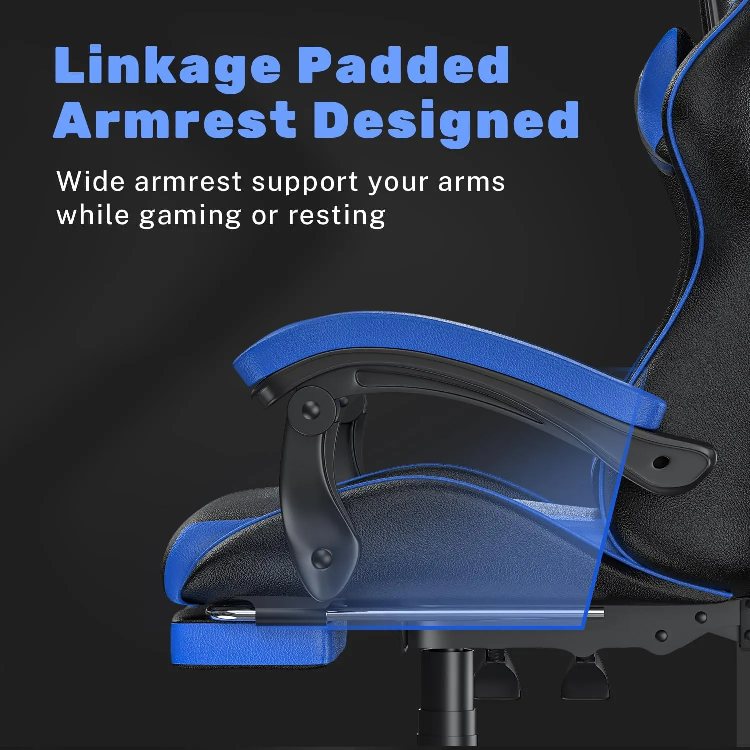Gaming Chair with Footrest, High Back Ergonomic Computer Gamer Chair with Headrest and Lumbar Support, Racing Style Reclining Game Chair for Adults, Kids (Blue-Black)