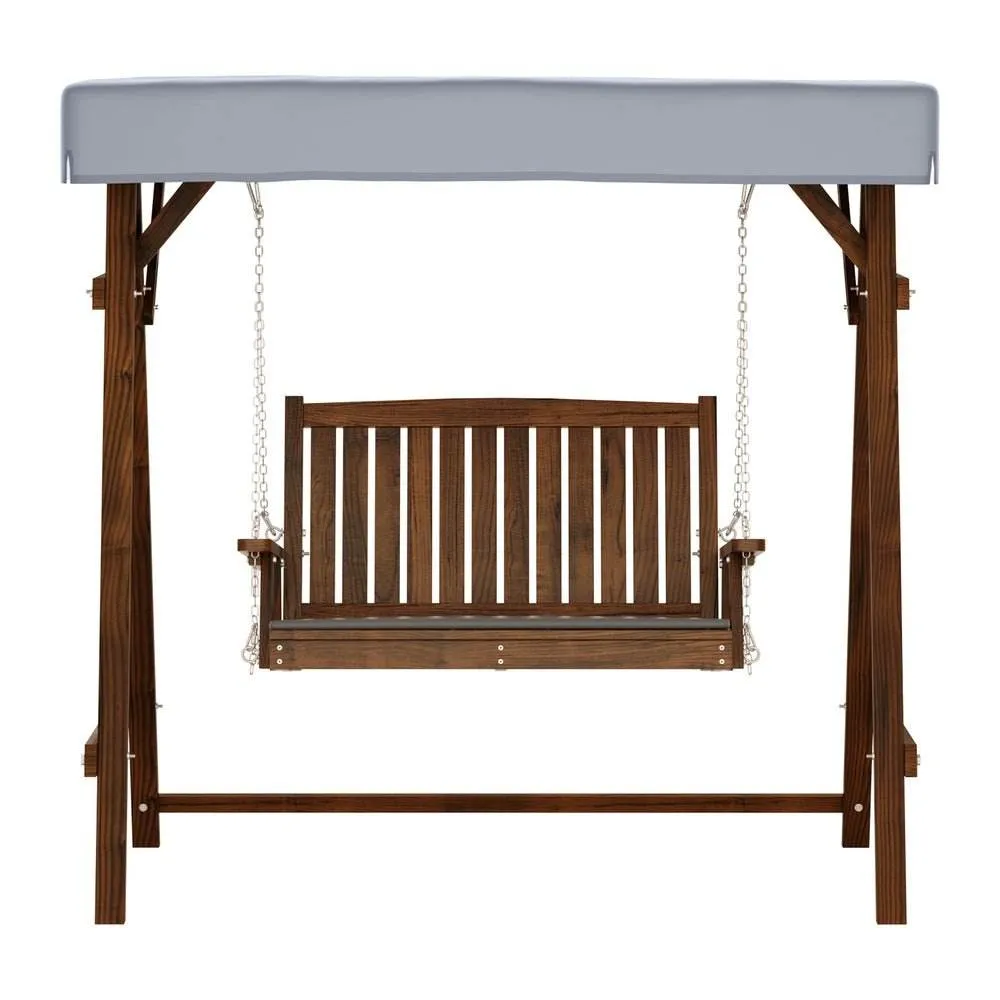 Gardeon Outdoor Wooden Swing Chair Garden Bench Canopy Cushion 2 Seater Charcoal