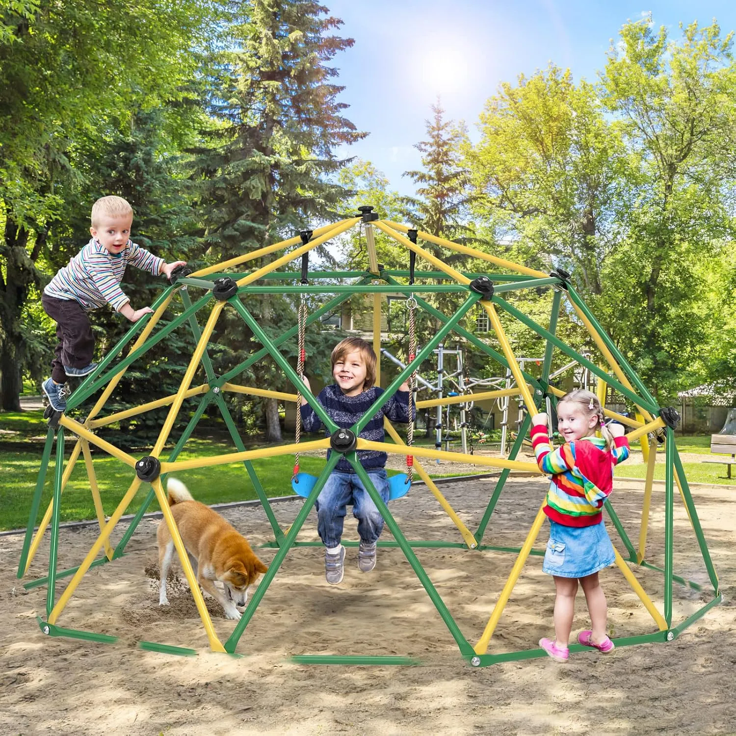 GIKPAL Climbing Dome, 10FT Dome Climber with Hammock for Kids 3 to 10 Outdoor Play Equipment, Supports up to 1000lbs Jungle Gym, Anti-Rust, Easy Assembly, Yellow Green