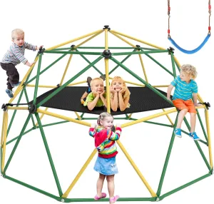 GIKPAL Climbing Dome, 10FT Dome Climber with Hammock for Kids 3 to 10 Outdoor Play Equipment, Supports up to 1000lbs Jungle Gym, Anti-Rust, Easy Assembly, Yellow Green