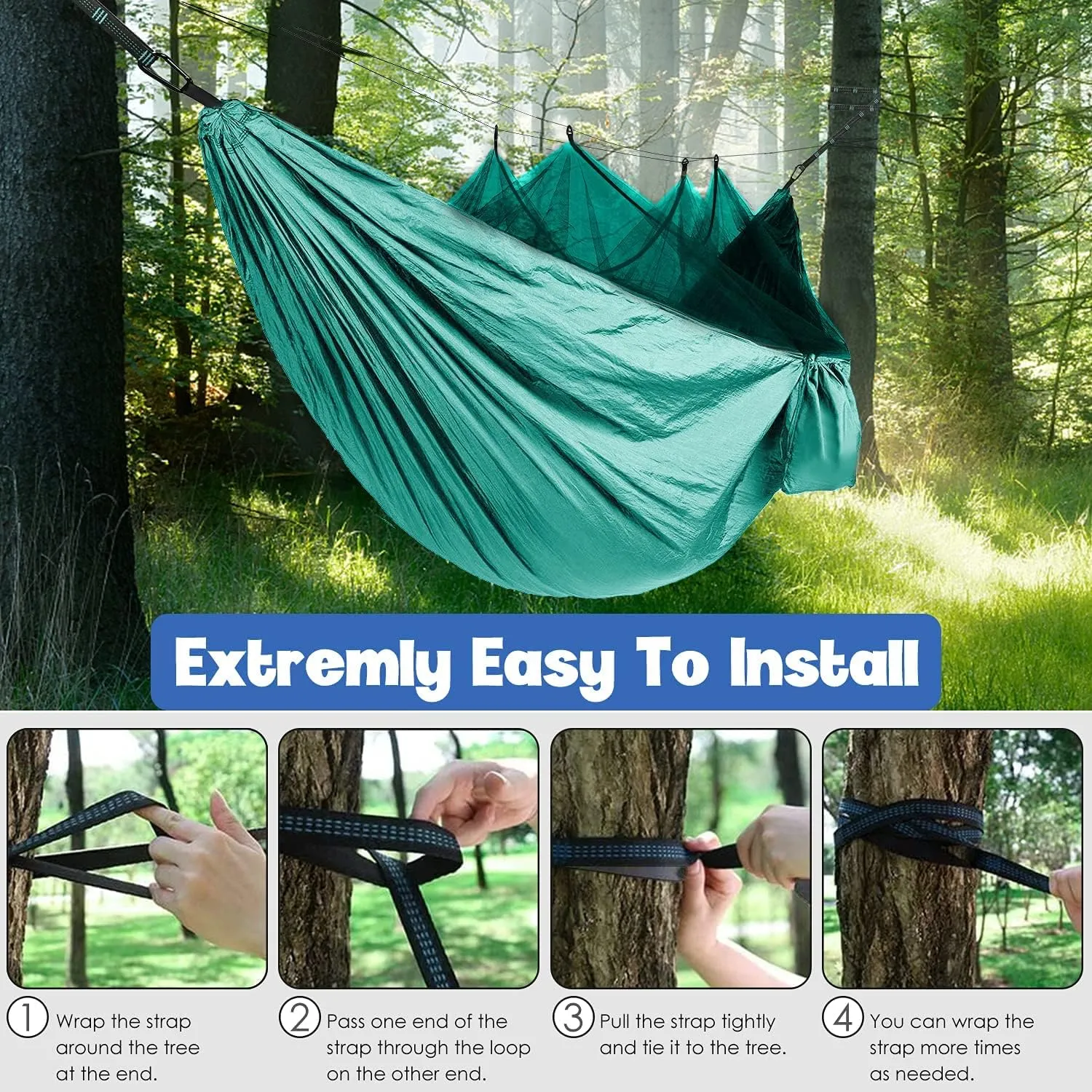 Gold Armour Camping Hammock - Camping Essentials, Double Hammock with Bug Net, Camping Gear Hammock for Outside, Hiking, and Travel (Seafoam)