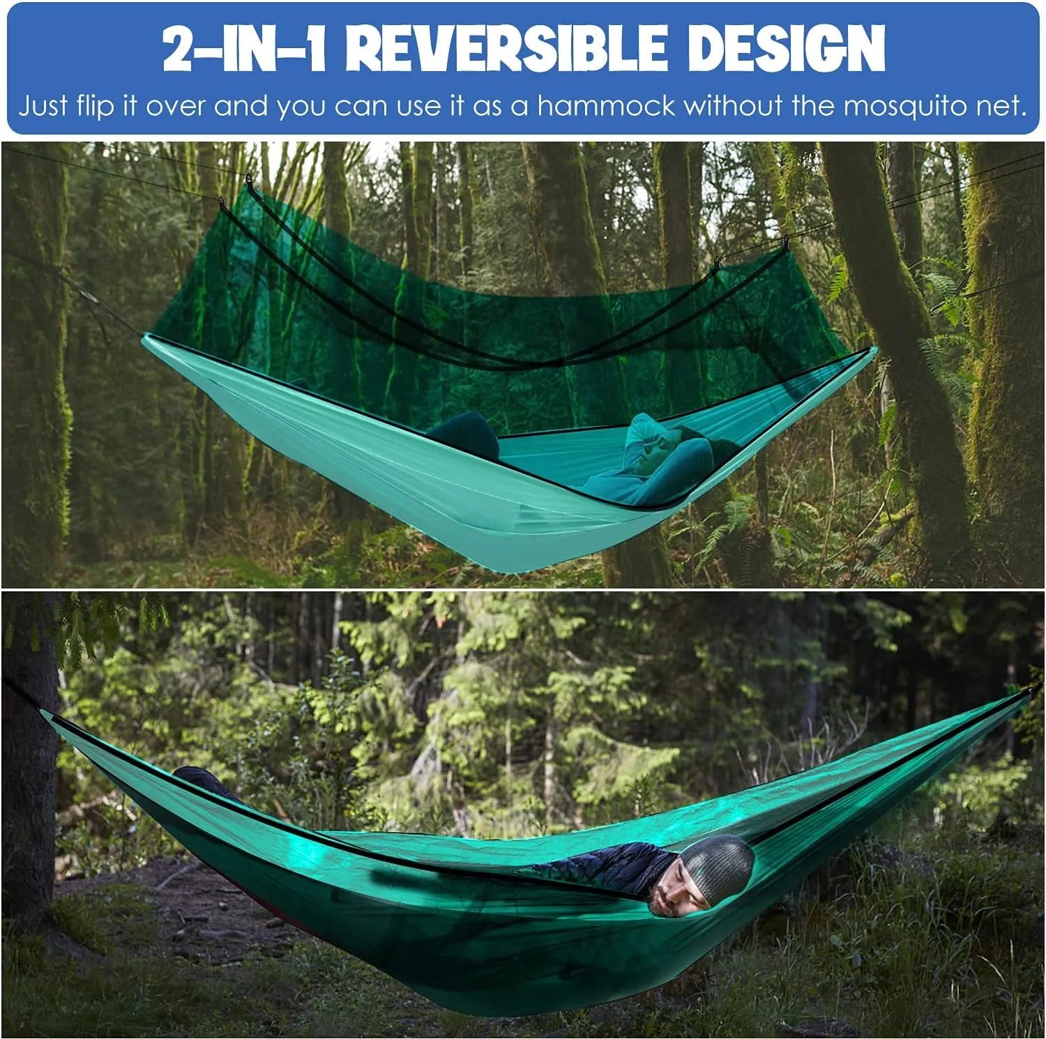 Gold Armour Camping Hammock - Camping Essentials, Double Hammock with Bug Net, Camping Gear Hammock for Outside, Hiking, and Travel (Seafoam)