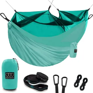 Gold Armour Camping Hammock - Camping Essentials, Double Hammock with Bug Net, Camping Gear Hammock for Outside, Hiking, and Travel (Seafoam)