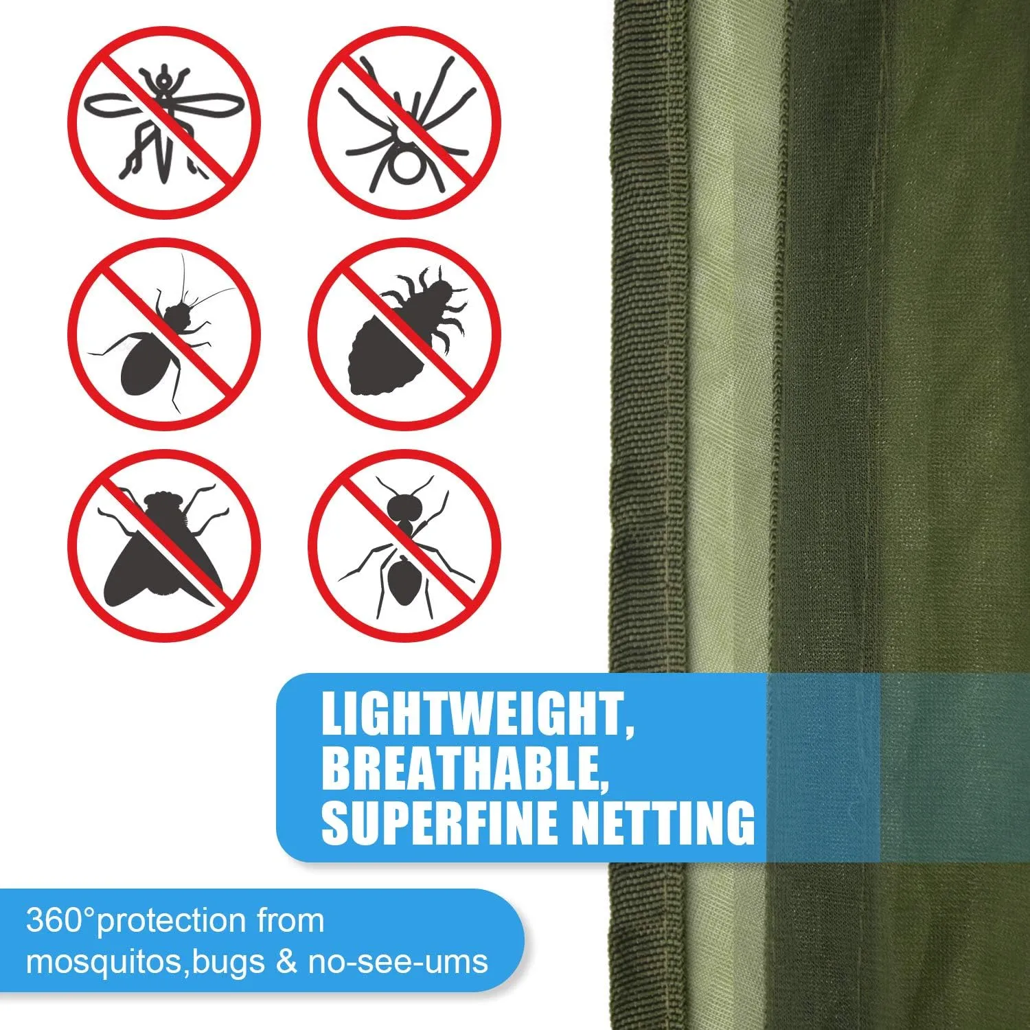 Gold Armour Hammock Bug Net, Mosquito Net Bugs - Premium Mesh Netting, Guardian of No See Um and Insects - Perfect Equipment Gear Accessories for Your Double Hammocks and Single Hammock (OD Green)