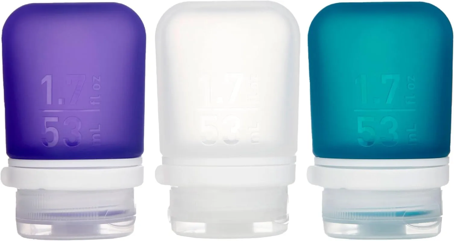 Gotoob  3-Pack (Small) | Refillable Silicone Travel Bottle | Locking Lid | Food-Safe Material, Clear/Green/Blue, Small (1.7 Fl.Oz; 53Ml)