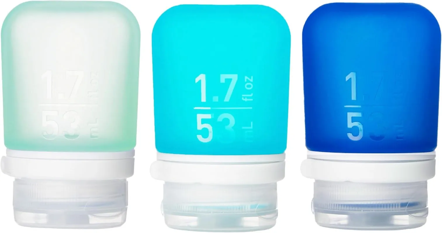 Gotoob  3-Pack (Small) | Refillable Silicone Travel Bottle | Locking Lid | Food-Safe Material, Clear/Green/Blue, Small (1.7 Fl.Oz; 53Ml)