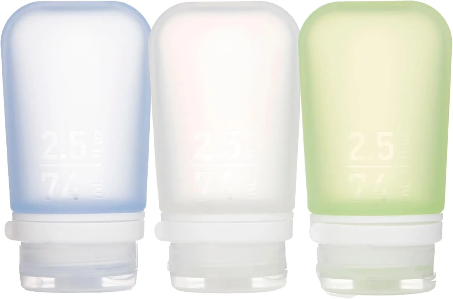 Gotoob  3-Pack (Small) | Refillable Silicone Travel Bottle | Locking Lid | Food-Safe Material, Clear/Green/Blue, Small (1.7 Fl.Oz; 53Ml)