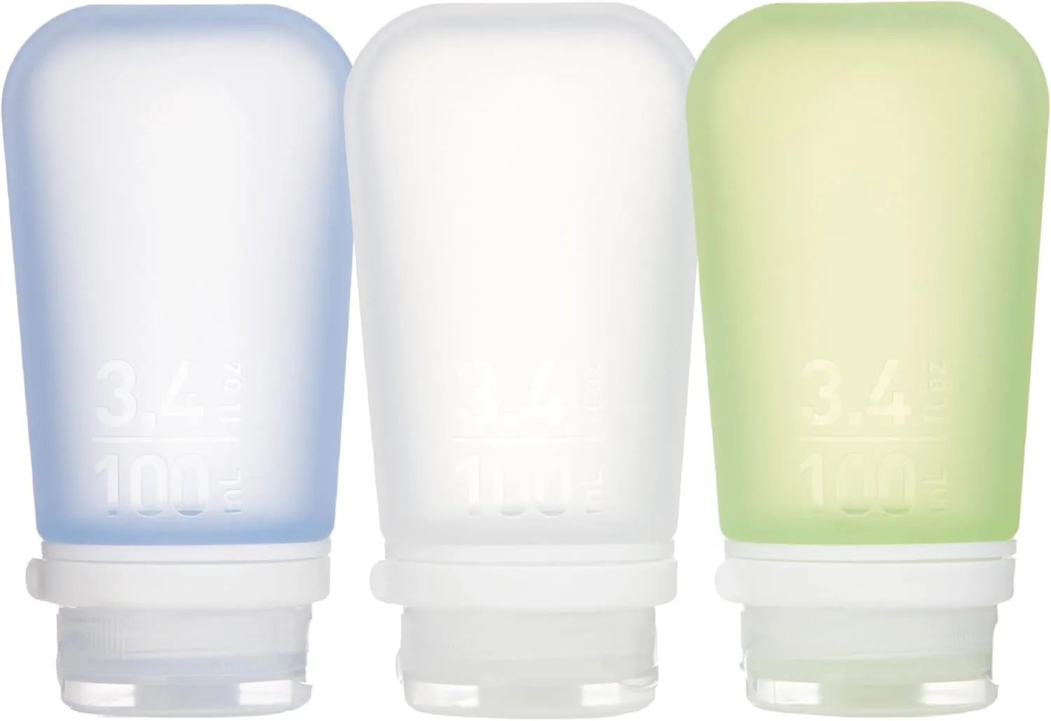 Gotoob  3-Pack (Small) | Refillable Silicone Travel Bottle | Locking Lid | Food-Safe Material, Clear/Green/Blue, Small (1.7 Fl.Oz; 53Ml)