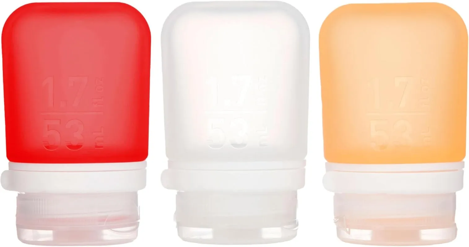 Gotoob  3-Pack (Small) | Refillable Silicone Travel Bottle | Locking Lid | Food-Safe Material, Clear/Green/Blue, Small (1.7 Fl.Oz; 53Ml)